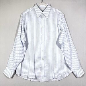Camicissima Shirt Mens 45 18 Linen White Blue Striped Italy Slim Fit Button Down